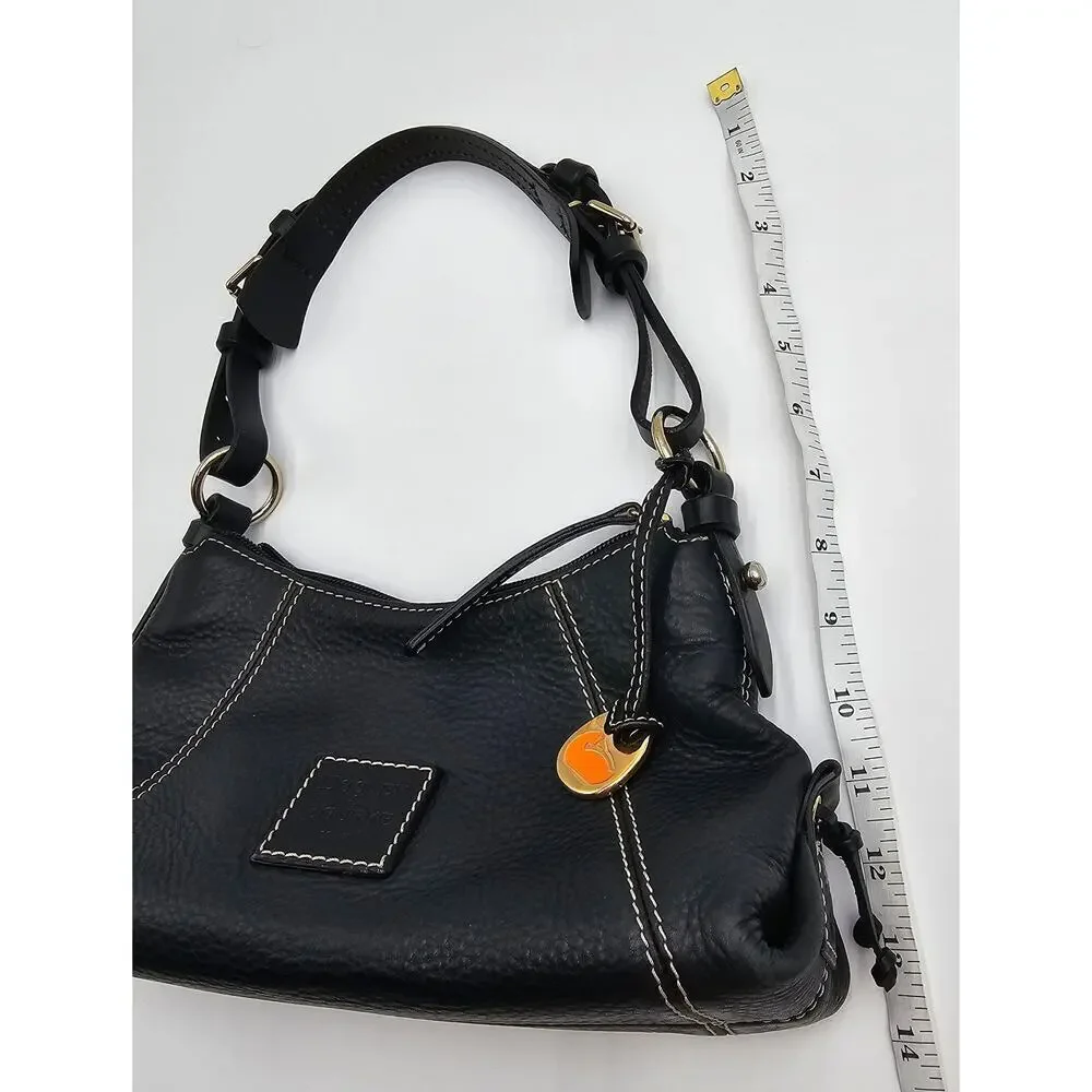 Y2K Dooney & Bourke Black Pebbled Leather Mini East West Slouch Hobo Duck Charm